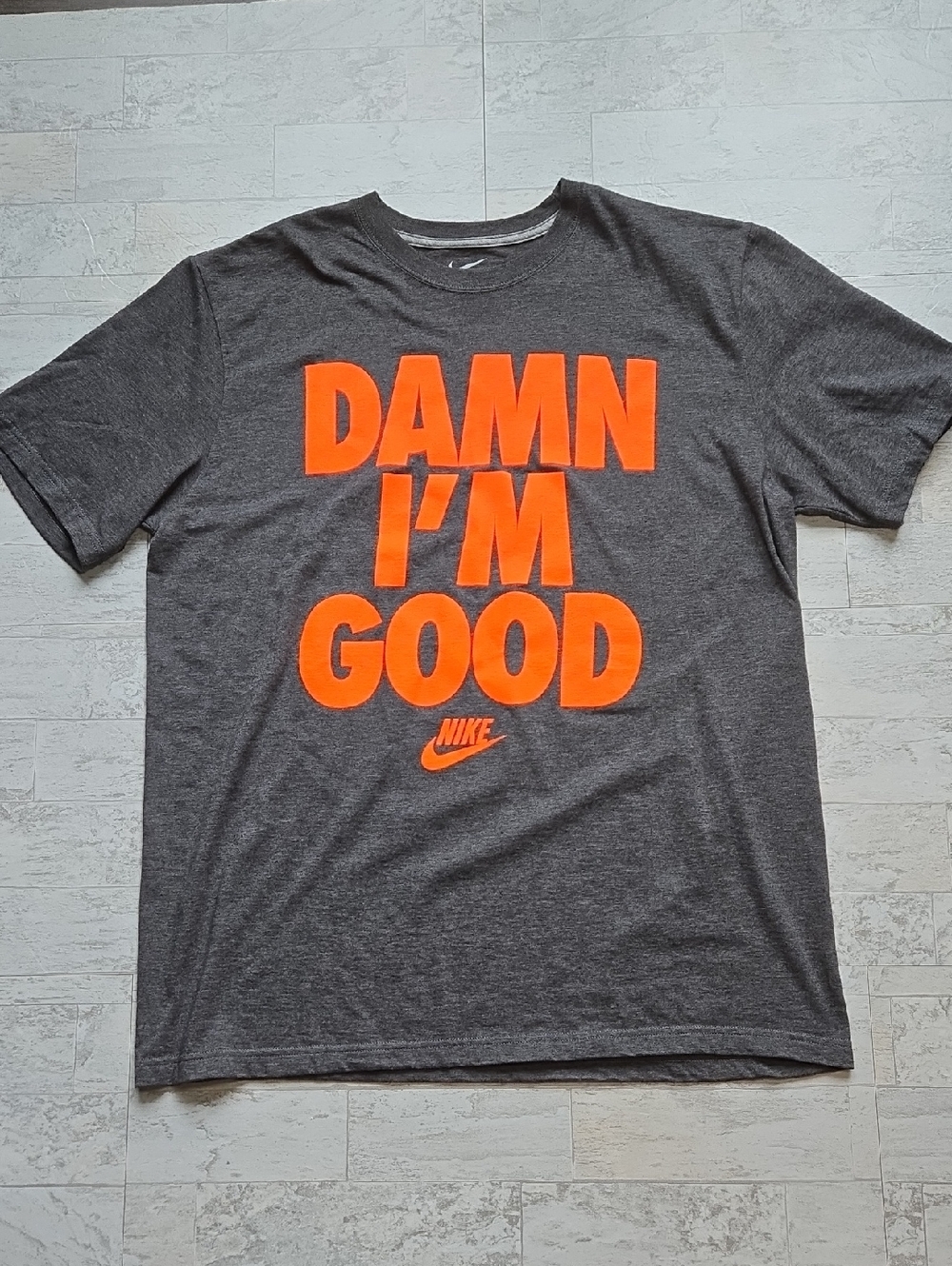 Nike "Damn I'm Good" Graphic Tee Grey Orange T Shirt XL Extra Large